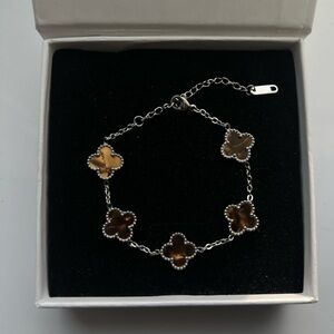 Elegant Silver and Brown Charm  Bracelet